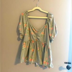 Floral Peplum top with puff sleeves